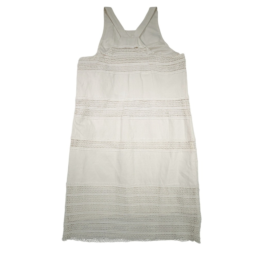 LOFT Lace Stripe Shift Dress Womens Size 8 Ivory Linen Cotton Sleeveless Lined - Picture 2 of 15